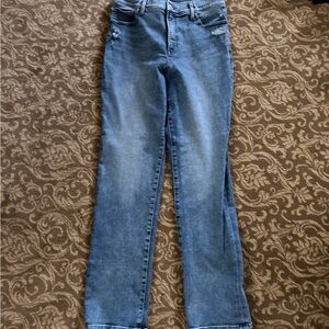 Express woman’s straight leg blue jeans size 12 long zip fly stretch